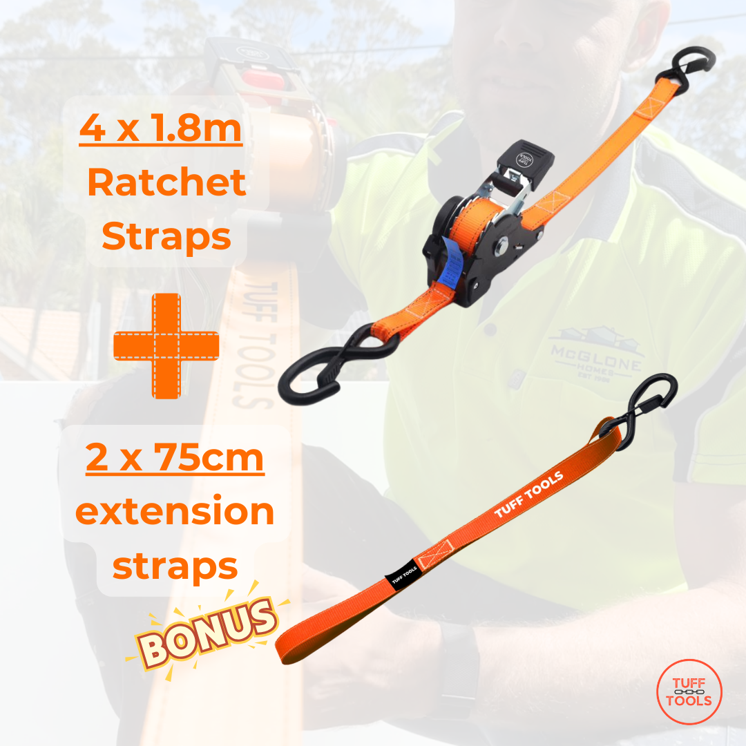 Retractable Ratchet Strap - 1.8m 4X Strap Value Set (Orange)