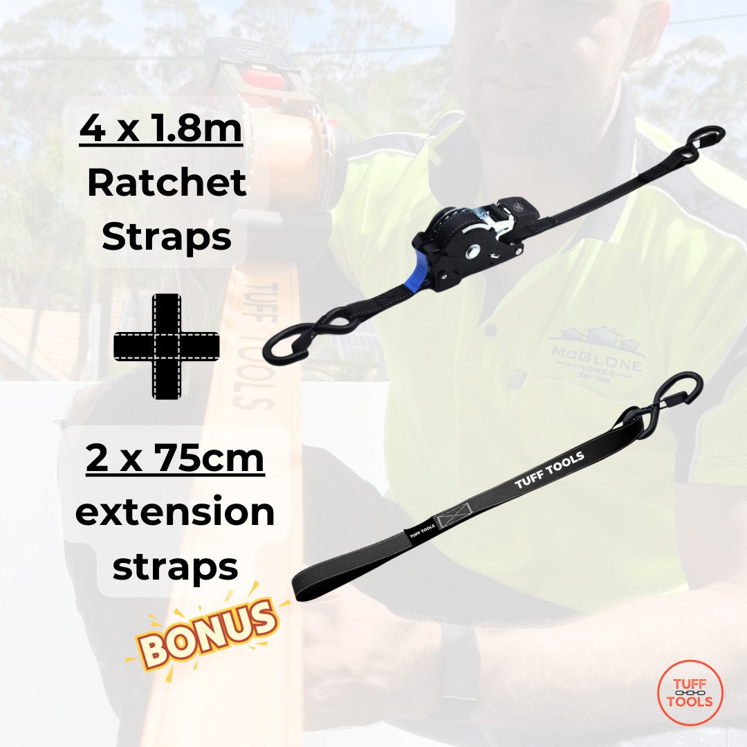 Retractable Ratchet Strap - 1.8m 4X Strap Value Set (Black)