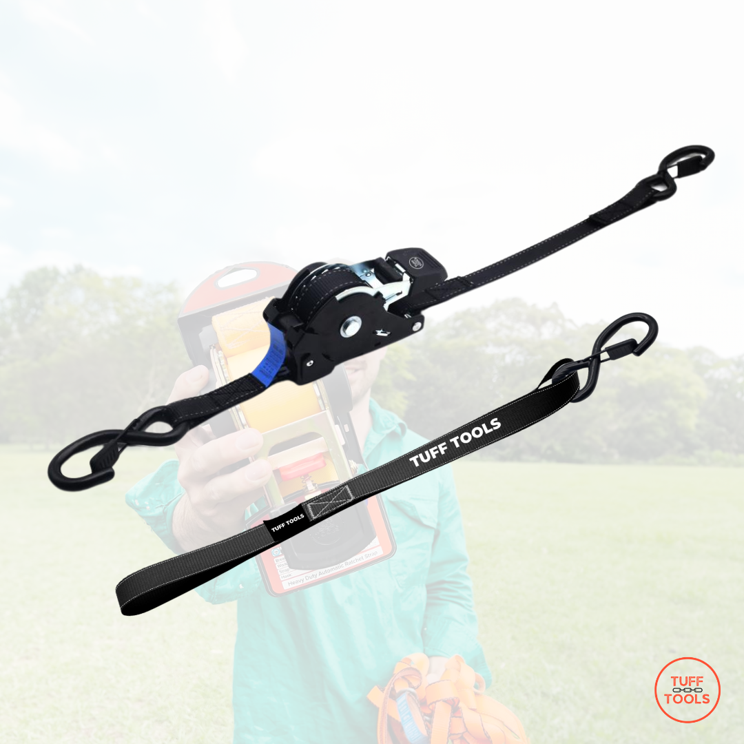 Retractable Ratchet Strap - 2.55m x 25mm Combo Set (Black)