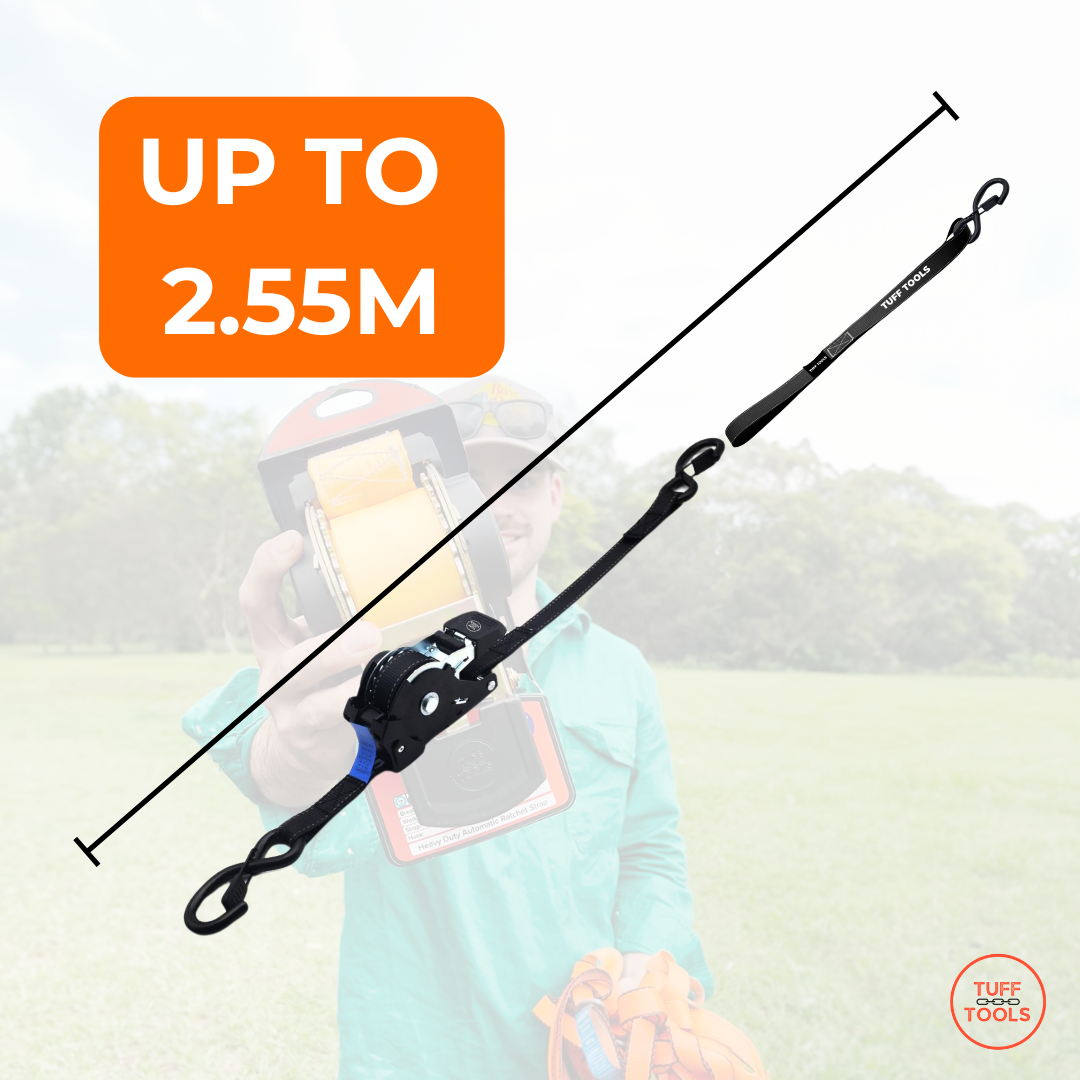 Retractable Ratchet Strap - 2.55m x 25mm Combo Set (Black)