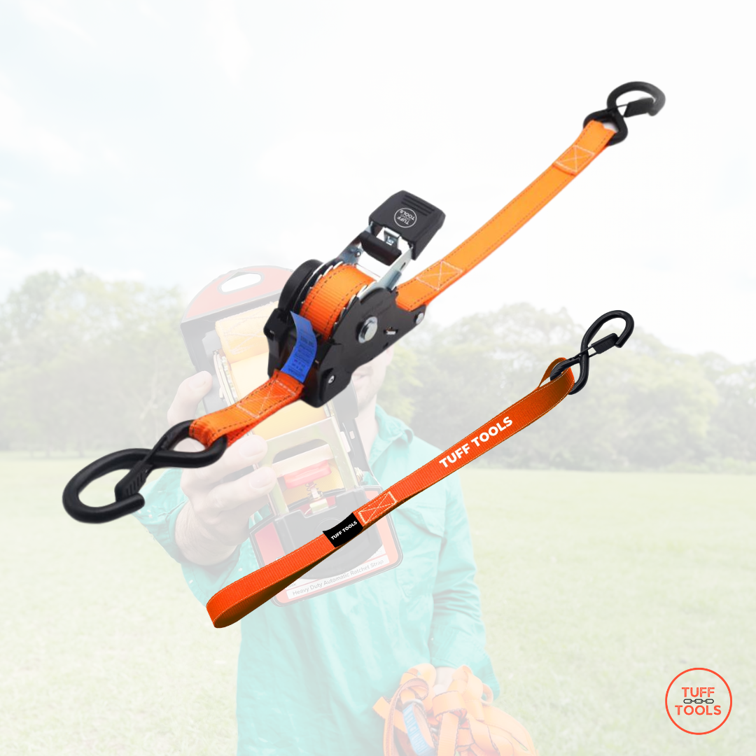 Retractable Ratchet Strap - 2.55m x 25mm Combo Set (Orange)