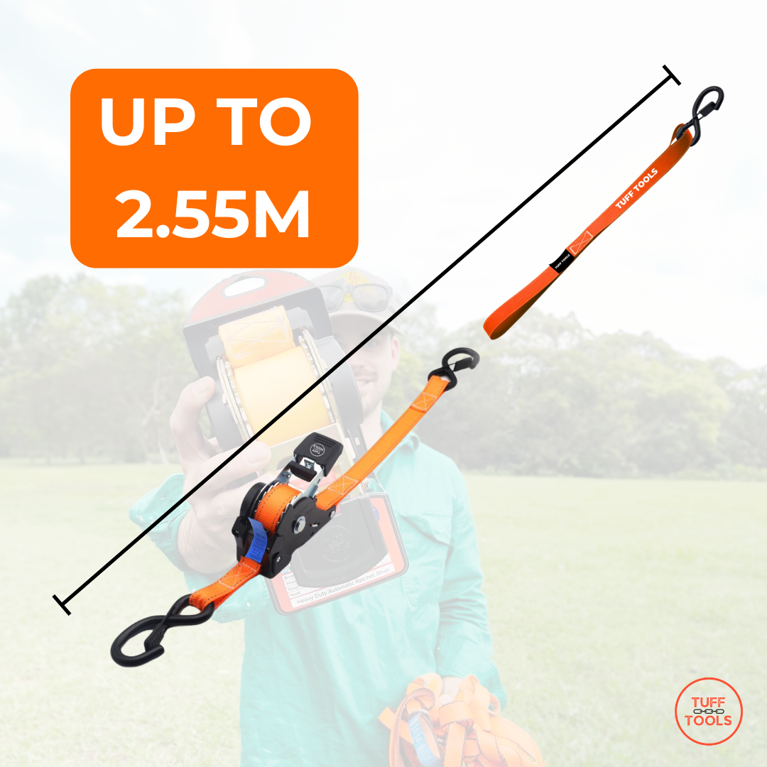 Retractable Ratchet Strap - 2.55m x 25mm Combo Set (Orange)