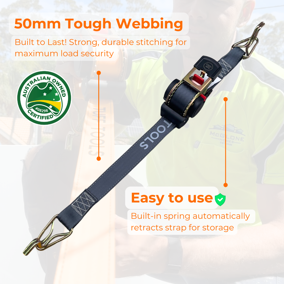 Retractable Ratchet Strap - 4.5m x 50mm (Black)