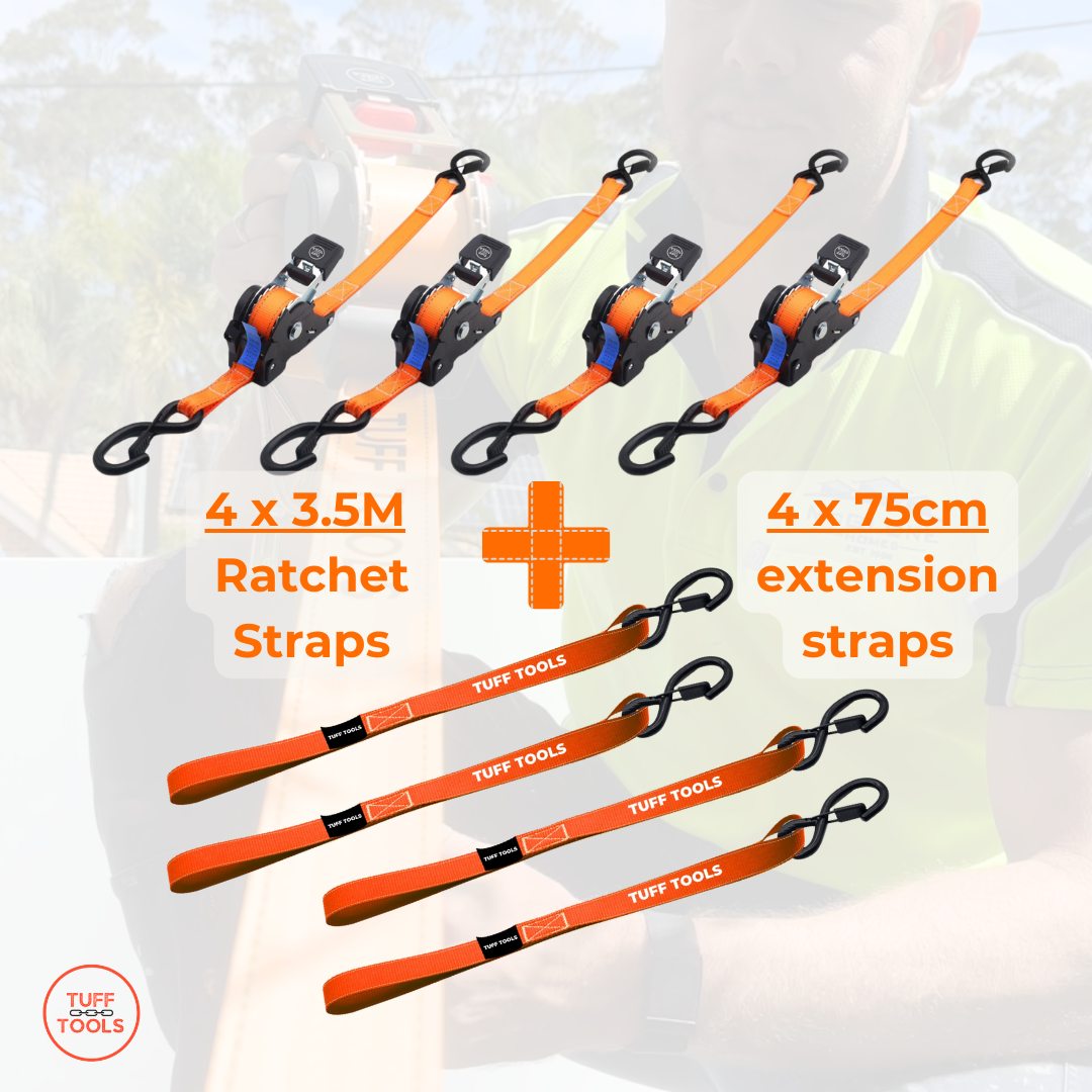 Retractable Ratchet Strap - 3.5m 4X Strap Value Set (Orange)