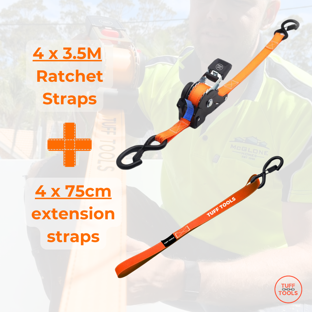 Retractable Ratchet Strap - 3.5m 4X Strap Value Set (Orange)