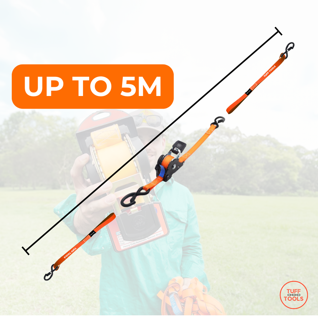 Retractable Ratchet Strap - 5m x 25mm Combo set (Orange)