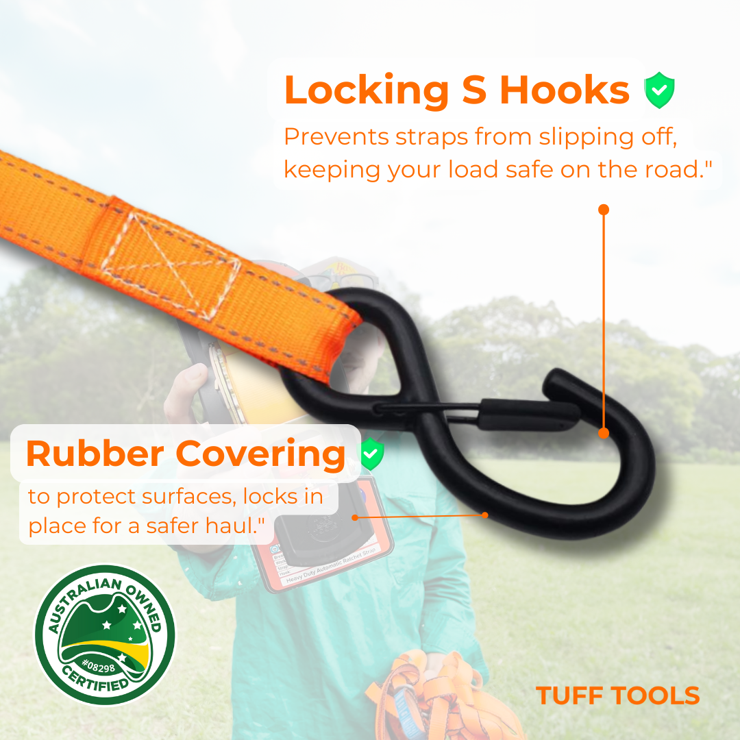 Retractable Ratchet Strap - 5m x 25mm Combo set (Orange)