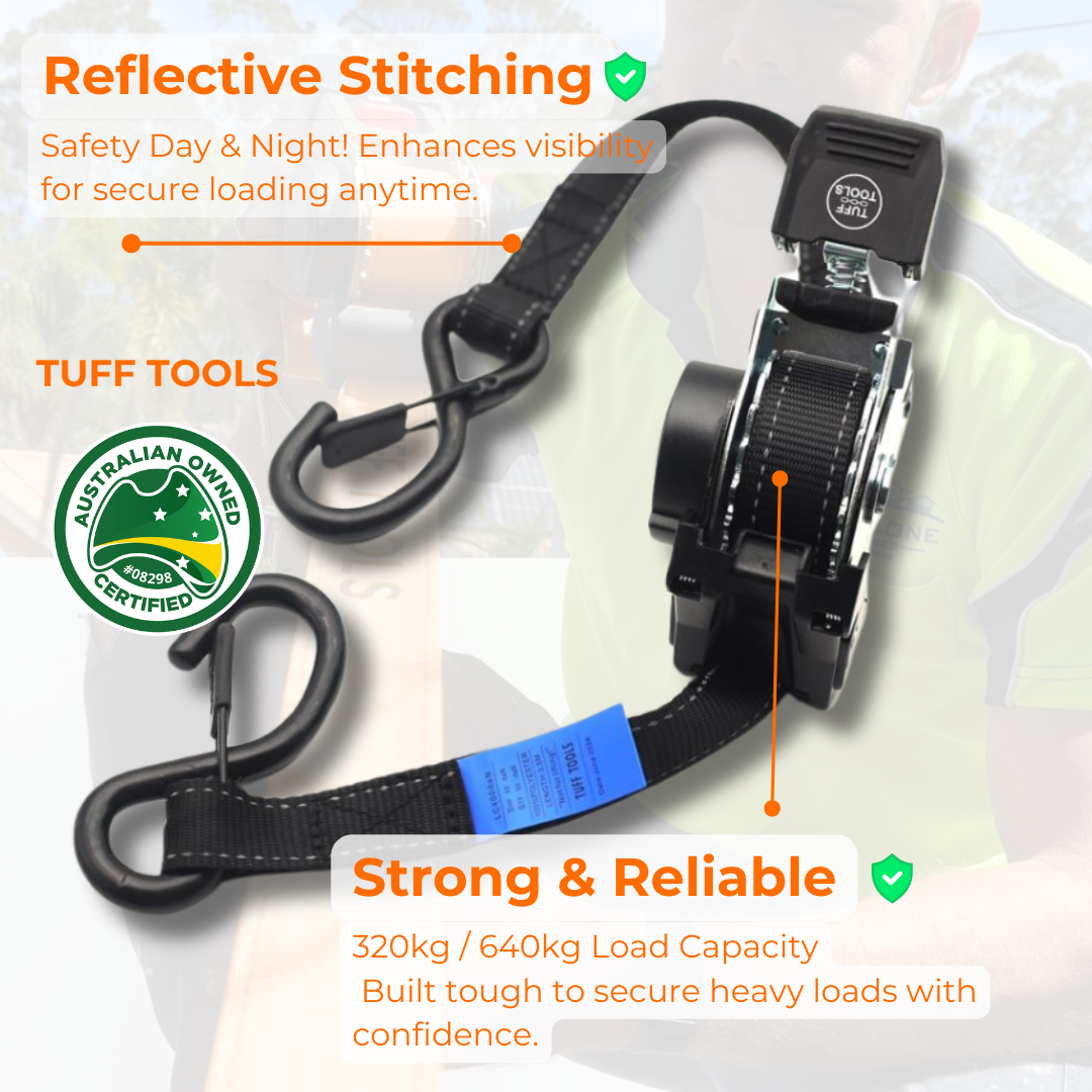 Retractable Ratchet Strap - 2.55m x 25mm Combo Set (Black)