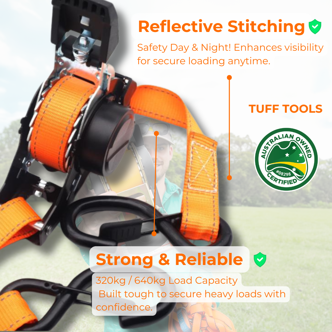 Retractable Ratchet Strap - 1.8m x 25mm (Orange)