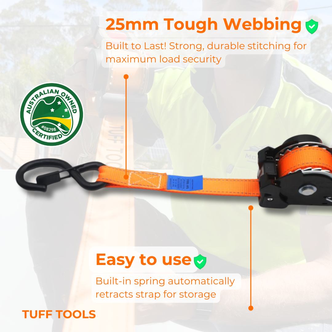 Retractable Ratchet Strap - 1.8m x 25mm (Orange)