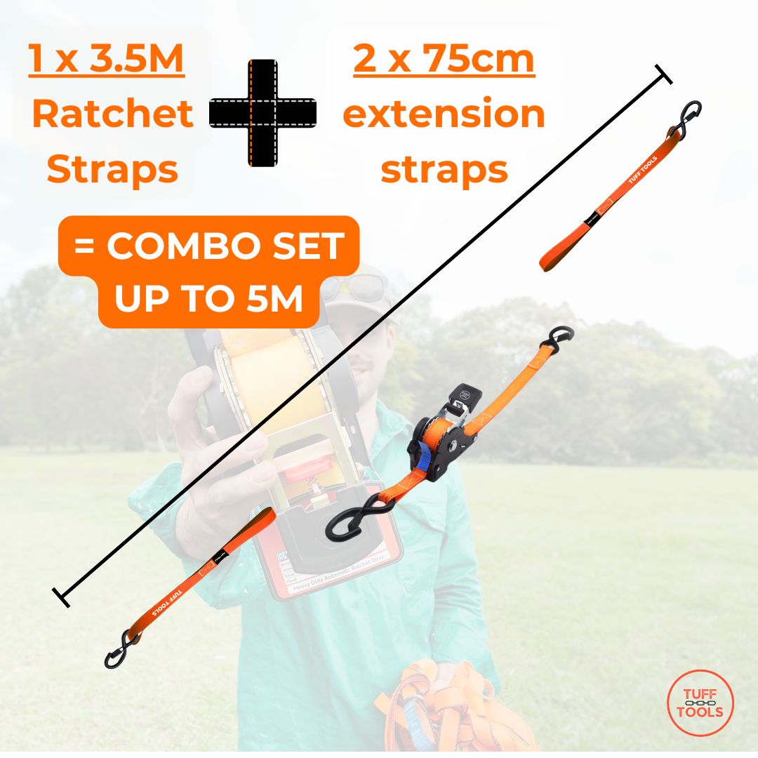 Retractable Ratchet Strap - 5m x 25mm Combo set (Orange)